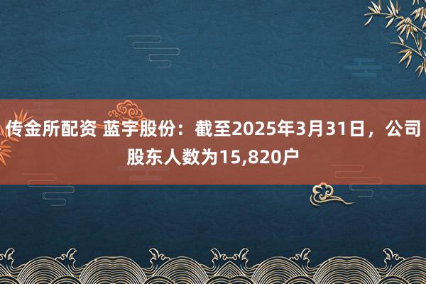 传金所配资 蓝宇股份：截至2025年3月31日，公司股东人数为15,820户