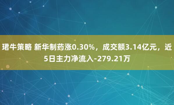 珺牛策略 新华制药涨0.30%，成交额3.14亿元，近5日主力净流入-279.21万